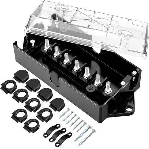 SnowyFox 7 Way Electrical Trailer Junction Box-7 Gang Trailer Wire Connection Box with Clear Cover Weatherproof for Rewiring Camper RV Caravans Boat Light 7 Way Trailer Wire Connectors 1