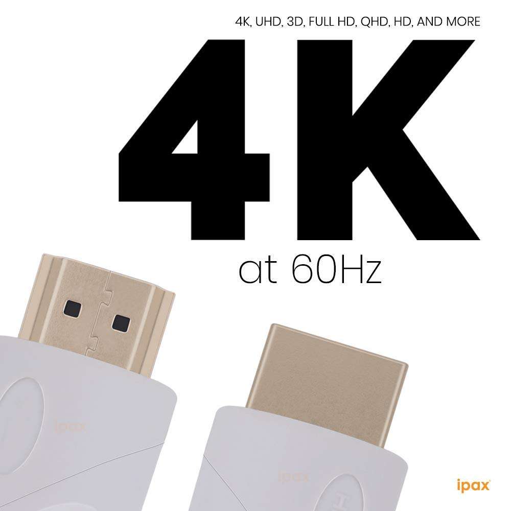 IPAX 15ft Long White High Speed HDMI 2.0 Cable with Ethernet 3D 4K@60Hz Ultra HD UHD Laptop to TV Television Compatible with for Roku TV Asus Vivobook HP Samsung Viotek Vizio LG Sharp Fire TV Cube 3