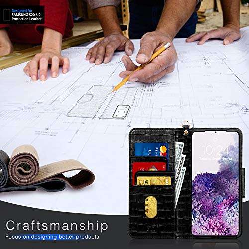 FYY Case for Samsung Galaxy S20 Ultra 5G 6.9", [Kickstand Feature] Luxury PU Leather Wallet Case Flip Folio Cover with [Card Slots] and [Note Pockets] for Galaxy S20 Ultra 5G 6.9 inch Crocodile Black 3