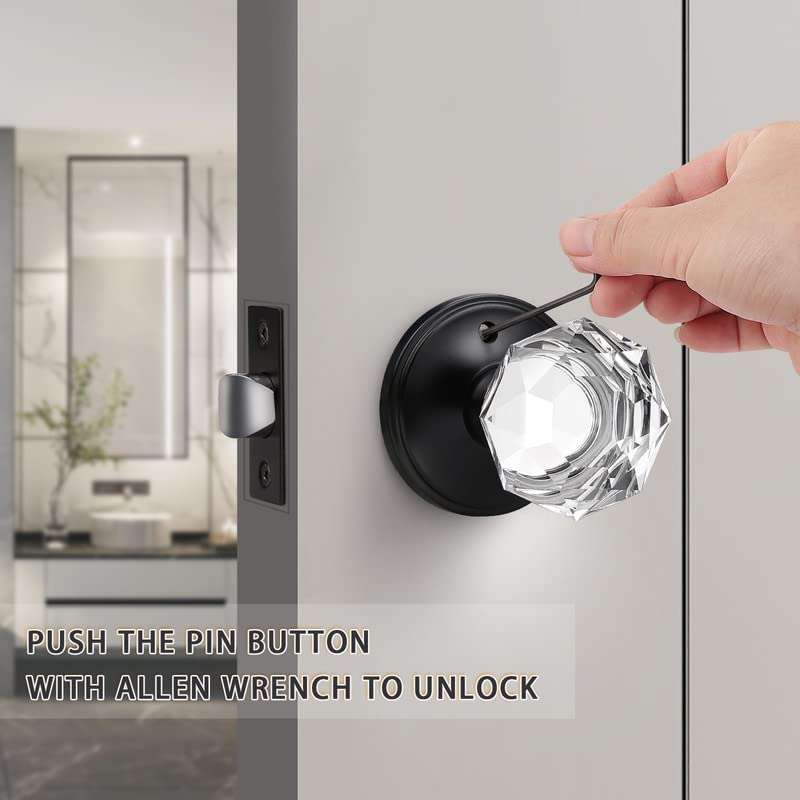 KNOBWELL 1 Pack Modern Globe Crystal Door Knobs with Lock, Frosted Glass Design, Privacy Function for Bed and Bath, Matte Black 3