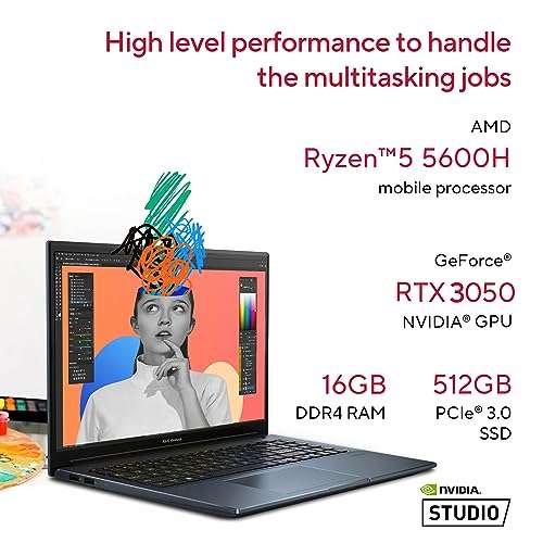 ASUS Vivobook Pro 15, AMD Ryzen 5 5600H, 15.6" (39.62 cm) FHD, Creator/Gaming Laptop, (16 GB RAM/1TB SSD/4GB RTX 3050/Win11/Backlit/Fingerprint/50WHr /Blue/3.97 kg), M6500QC-HN551WS 2