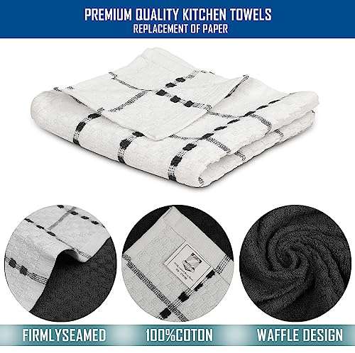 ZOYER Kitchen Towels (12 Pack) 15 x 25 Inch Cotton Terry Dish Towels, Tea Towels & Bar Towels 6 Pieces Black & 6 Pieces White Squares Design Dishcloth 4