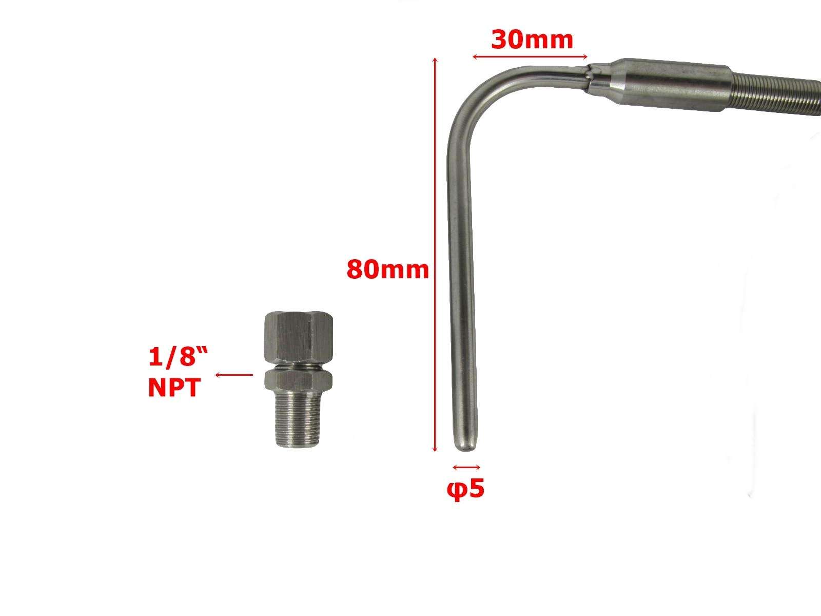 J Type Thermocouple Temperature Sensors for Exhaust Gas with 90° Bend Probe, 1/8” Compression Fittings & 13.2 ft Lead Cable 6