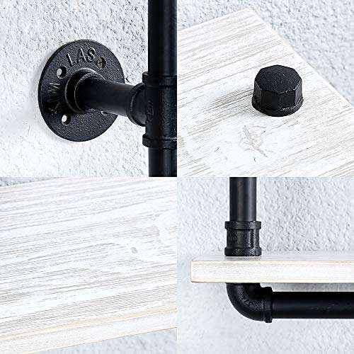 Industrial Pipe Shelving Wall Mounted,11.8in Rustic Metal Floating Shelves,Wall Shelf Unit Bookshelf Hanging Wall Shelves,Steampunk Real Wood Book Shelves,Farmhouse Kitchen Bar Shelving(6 Tier) 5