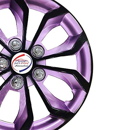 Auto Pearl - Premium 12" inch | Set of 4 Pcs | Press Type Hubcap Wheel Cover Replacements for OEM Steel Wheels ABS with Retention Ring |- for- Alto8002016| Black Voilet 4