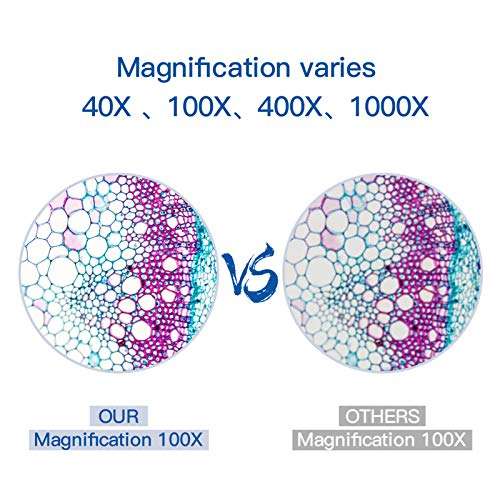 Cafthings LED Binocular Compound Lab Professional Electron Biological Microscope with 10X 20X Eyepieces, Double Layer Mechanical Stage & Ultra-Precise，Focusing,Including Slides, Phone Adapters 5