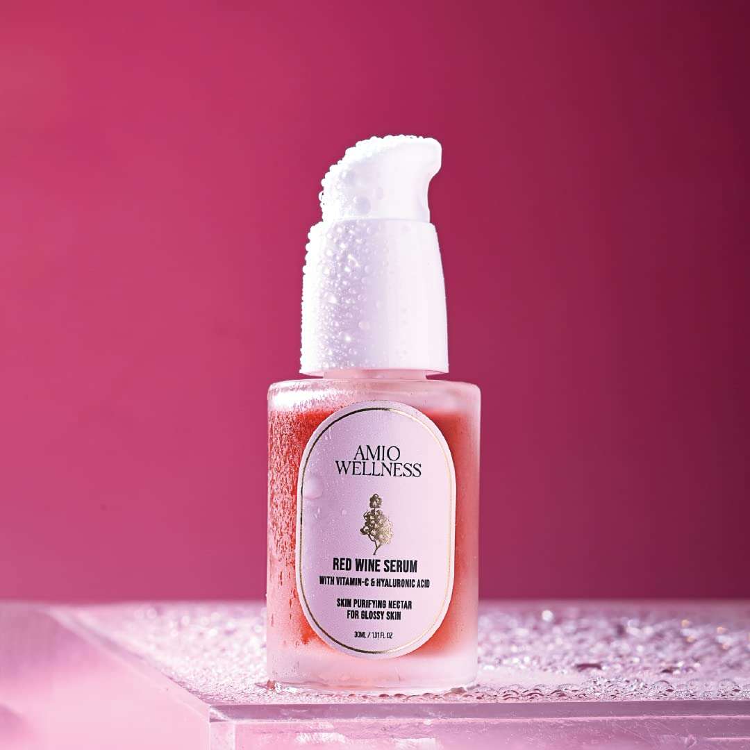 Amio Wellness Red Wine Serum For Face With Vitamin C and Hyaluronic Acid | Vitamin C Face Serum for Men and Women | Paraben & SLS free | Glowing skin & Reducing Blemishes, excess oil and Acne | Pack of 30ml 1