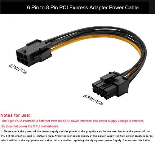 2 Pack 6 Pin to 8 Pin PCIe Adapter Power Cable GPU Video Power Cable 7.8 inch 4