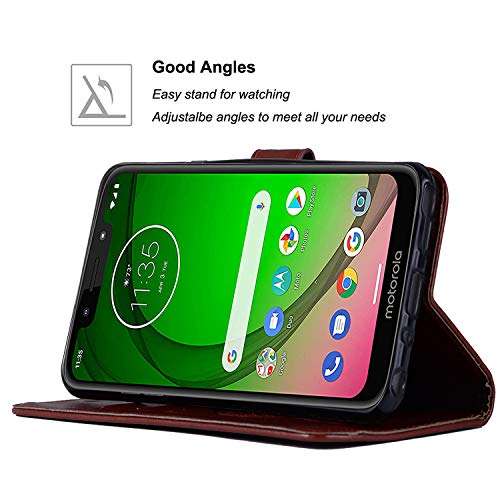 Sidande for Moto G7 Play Case, for Moto G7 Optimo Case, [Wrist Strap] Luxury PU Leather Wallet Flip Protective Phone Case Cover with Card Slots and Stand for Motorola Moto G7 Play Phone Brown 5