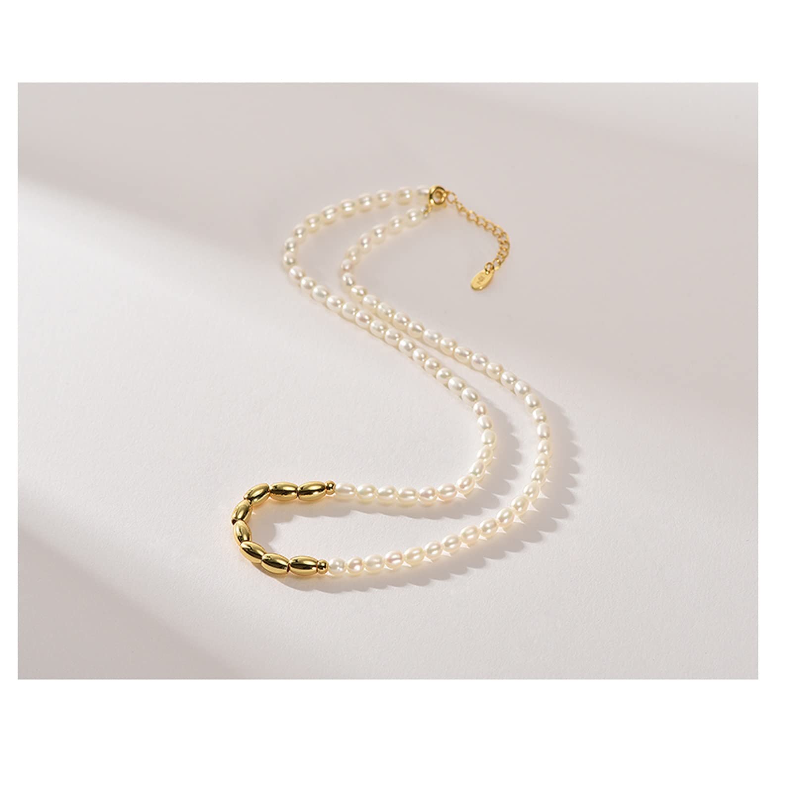 Necklace Freshwater Necklace Alloy 3-4mm Small White Rice Shape Fashion Female Jewelry Gift Simple Necklace 5