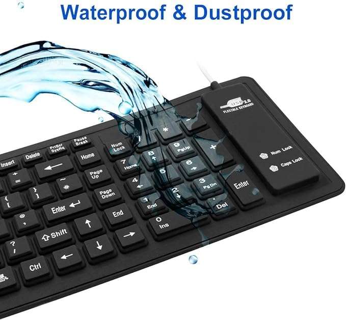 Shrevi Waterproof Foldable Portable Soft Silicone Keyboard USB Wired Roll-up Silica Gel Computer PC Desktop Keyboard for Laptop Notebook PC Mac 4