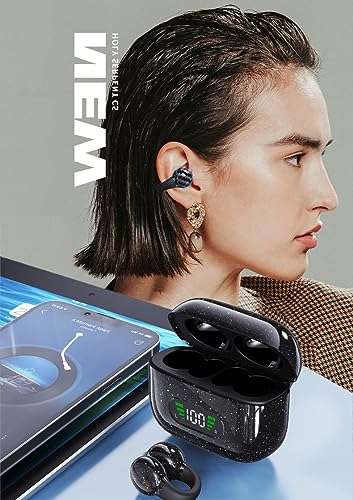 Ear-Clip Headphones Bluetooth 5.3 Open Ear Clip on Headphone Open Earbuds Wireless Bluetooth Bone Conducting Earbuds Painless Wearing Clip Type Bluetooth Earphones Sports Waterproof Ear Headphones 6