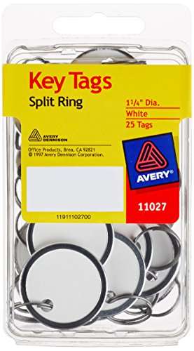 Avery Key Tags, Split Ring, White, 1.25 Inch Diameter, Pack of 25 (11027) 2