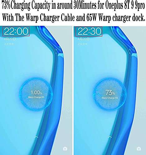 One Plus Warp Dash SUPERVOOC 65w Charger with USB to C Cable Compatible with One Plus 10T, 10R, 10pro, 9 pro, 9RT, 9, 8, 8t 3