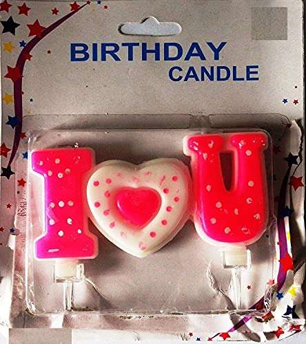 Jindal Party Products Red Color White Dotted I Love You Cake Topper Candle 3