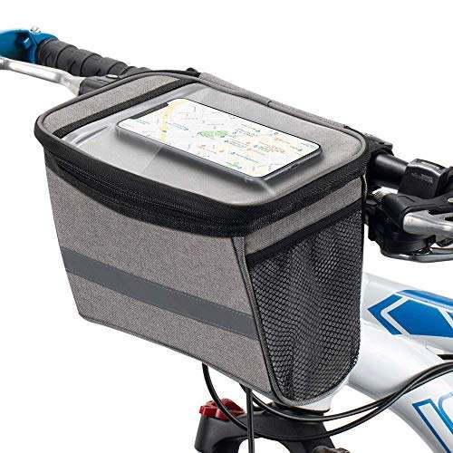 WOTOW Bike Basket Front Bag - Bike Handlebar Insulated Cooler Bag with Cup Holder, Waterproof Bicycle Storage Bag 2.75L for Adult Mountain Road Bikes with 8" Touch Screen Phone Holder 1