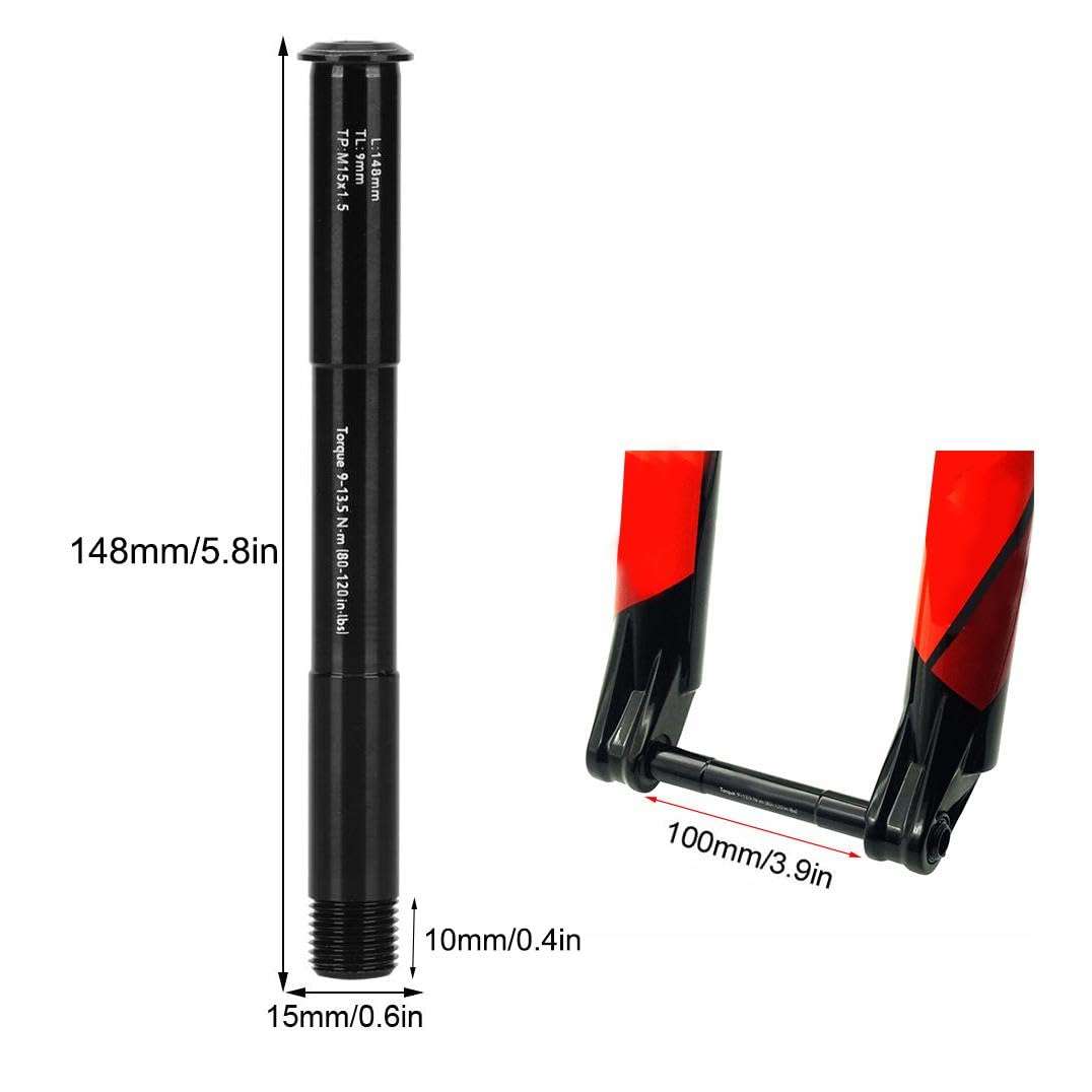 MAGT Bike Front Fork Axle, Bicycle Front Hubs Thru Axle Aluminium Alloy Front Hub Tube Thru Shaft Boost Compatible with RockShox (15X110MM) (148L) 6