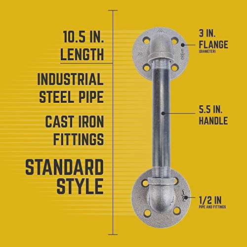 Rustic Industrial Pipe Décor Barn Door Handle, 6 Inch - Authentic Industrial Steel Grey Iron Fittings, Flanges and Pipes for Custom Vintage Hanging Doors, DIY Kit with Hardware 2