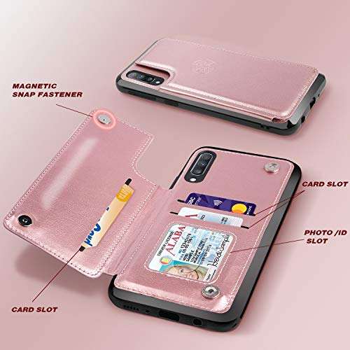 Shields Up for Samsung Galaxy A70 Case Wallet with Card Holder/Slots, Premium PU Leather Kickstand Wallet Case, Double Magnetic Clasp Protective Flip Cover for Samsung Galaxy A70 - Rose Gold 3