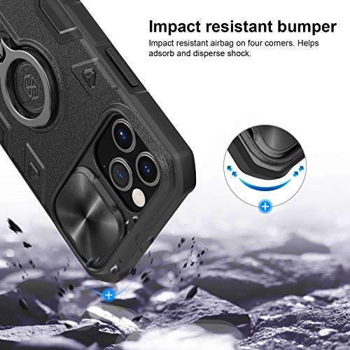 Nillkin Designed for iPhone 12/12 Pro Case - CamShield Armor Case with Kickstand Ring and Camera Cover, Military Grade Shockproof Cover 6.1 inch, Black 6