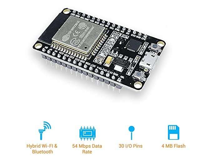 STEM Education ESP32 Development Board CP2102 WiFi Bluetooth Ultra-Low Power Consumption Dual Core (30 PIN) with 1.5 M microUSB Cable 5