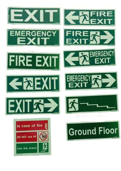 K T I® Autoglow Signage Exit with Left Arrow Sign Board 3mm PVC Sheet with high Glow intensity in Total Darkness Size- 100x300 MM Pack Of 2 5
