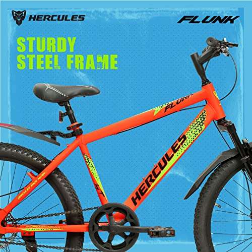 Hercules Flunk Ht 26T Single Speed 17 In Frame Road Cycle For Unisex-Adult ( Matt Neon Red, 12+ Years , Brake : Disc ), Front 5