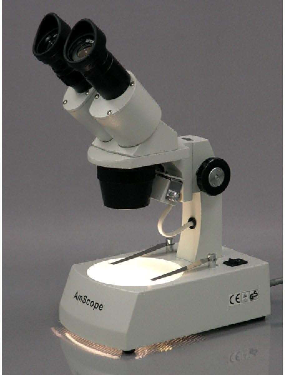 AmScope SE305R-A-E Digital Forward-Mounted Binocular Stereo Microscope, WF10x Eyepieces, 10X/30X Magnification, 1X and 3X Objectives, Upper and Lower Halogen Light Source, Arm Stand, 120V, Includes 0.3MP Camera and Software 2
