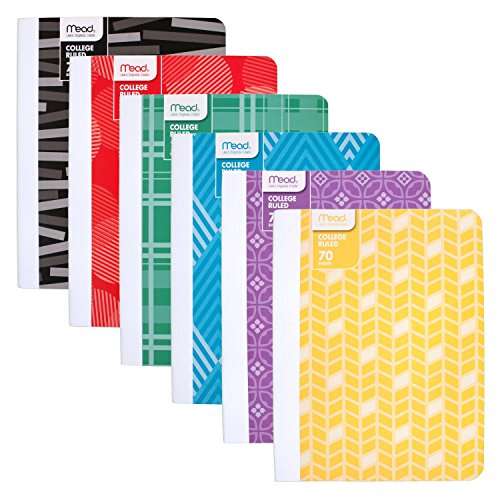 Mead Composition Books / Notebooks, College Ruled Paper, 70 Sheets, Fashion, Design Will Vary, 6 Pack (38211) 1