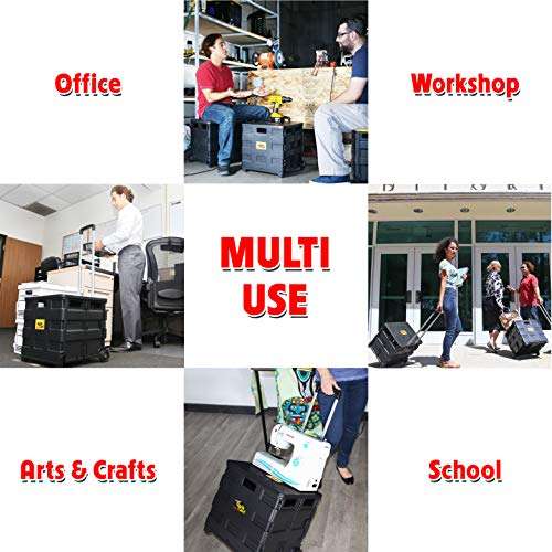 dbest products Quik Cart Collapsible Rolling Crate on Wheels for Teachers Tote Basket 80 lbs Capacity, Made from Heavy Duty Plastic Used as a Seat, Black 4