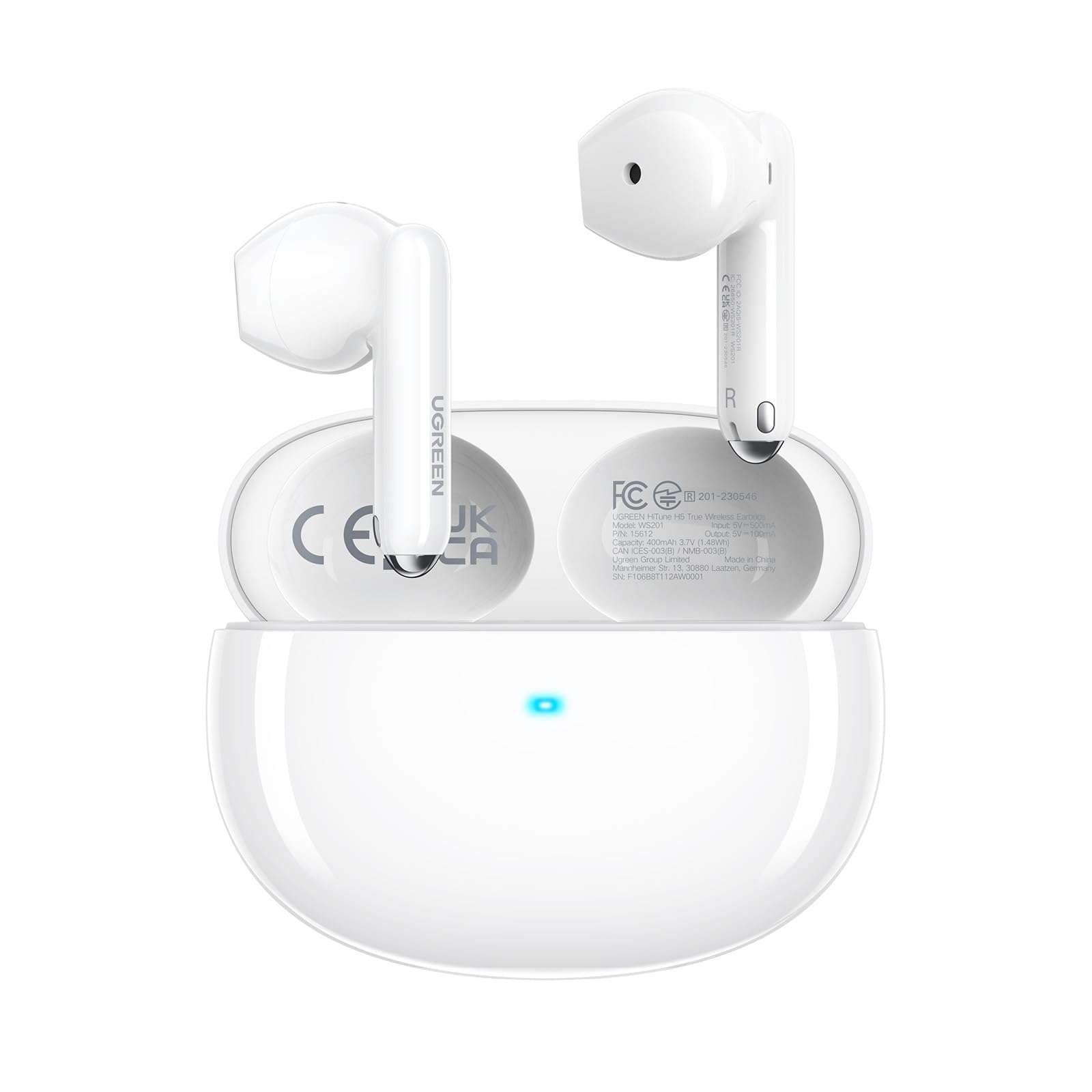 UGREEN Wireless Earbuds Bluetooth 5.3, HiTune H5 Headphone Semi-in-ear Earphone, 4 Mics Noise Cancelling Headset, 26H Play Time Fast Charging, 13.6mm Large Driver,Lightweight IPX5 Waterproof Game Mode 1