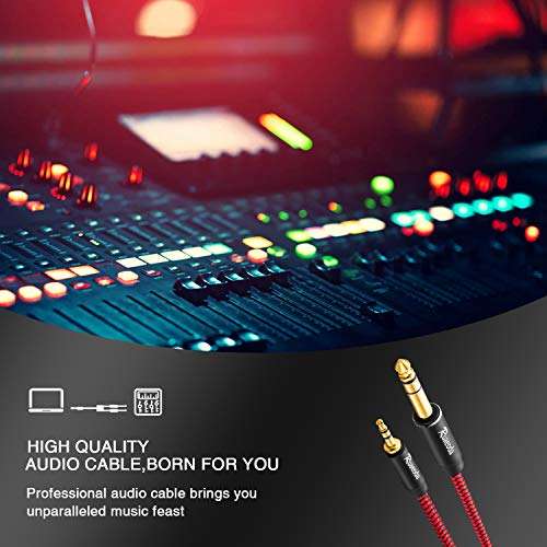 Ruaeoda 6.35mm to 3.5mm Male to Male Stereo Cable 2 ft, 1/4 to 1/8 Audio Cable,3.5mm to 6.35mm TRS with Zinc Alloy Housing and Nylon Braid Compatible for iPod, Laptop,Home Theater Devices 6