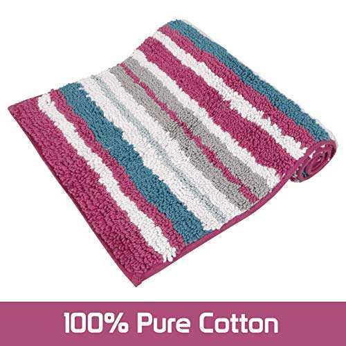 AJS Living Anti Slip Cotton Microfiber Striped Line Design Bathmat Rug, Door Floor Bath Mat for Home & Bathroom, Pink, 80*50 cm, Single 5