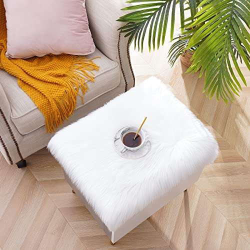Softlife Square Faux Fur Sheepskin Chair Cover Seat Cushion Pad Super Soft Area Rugs for Living Bedroom Sofa (1.6ft x 1.6ft, White, pack of 2) 5
