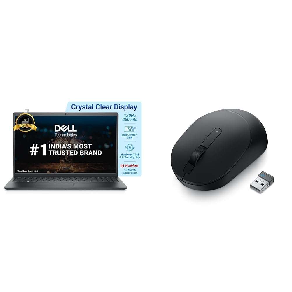 Dell [Smartchoice] Core i3-1215U, 12th Gen, 8GB RAM, 512GB SSD/FHD/Black + Dell Wireless Mouse-MS3320W, W/L-2.4GHz, BT 5.0, Optical LED, 1600 DPI, 3-Buttons-Midnight Green 1