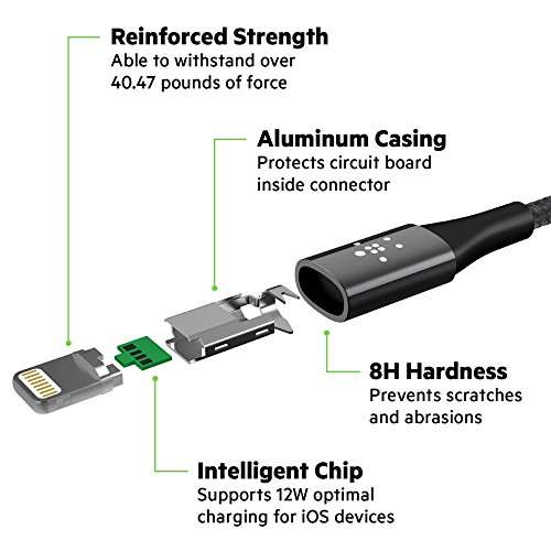 Belkin MIXIT Duratek Unbreakable Kevlar Lightning to USB 2.0 A Charge & Sync Cable for iPhone, iPads & iPods, 4 Feet (Silver) 4