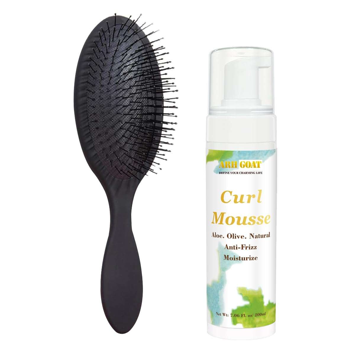 ARHGOAT Coconut & Aloe Hair Mousse for Curl, Curls Foam for Frizz Control & Wavy Define, 7.06oz, with Professional Hair brush Air Cushion Massage for Hair Growth and Styling, Smoothing Hair 1