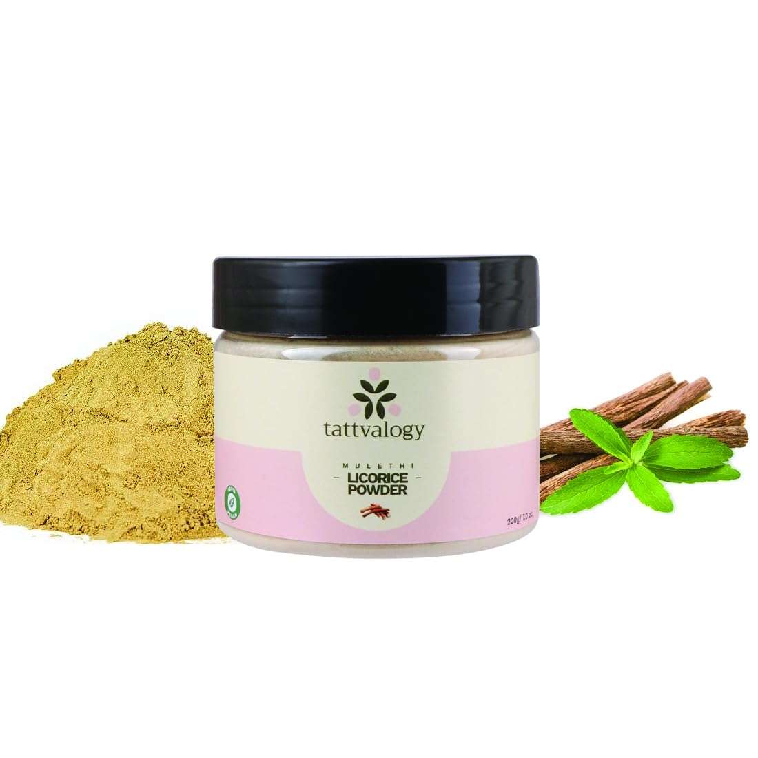 Tattvalogy Licorice Root Powder | Mulethi Powder | Yashtimadhu | Glycyrrhiza glabra | 100% Pure & Natural | Facial Mask | For Hair and Skin Care | Defence From Acne & Pimples | In Glass Jar - 100 GM 1