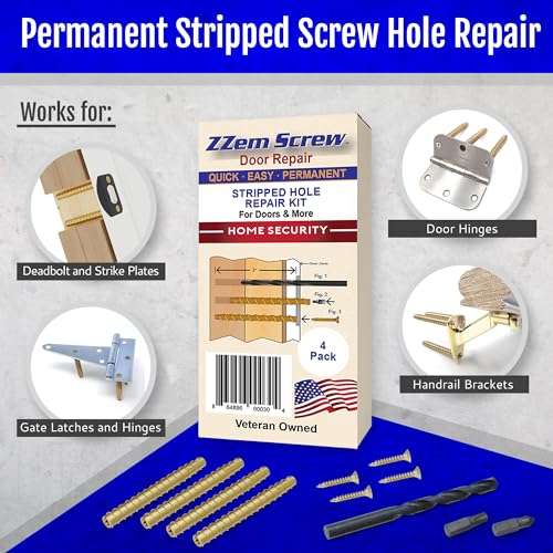 ZZem Screw 4-pk - #9x3-Permanent Door Hinge Repair Kit - Easy Stripped Screw Hole Repair - Reinforce Door Hinges, Strike Plates and Door Jamb Repair - Repair Stripped Hinge Screws in Minutes! 3
