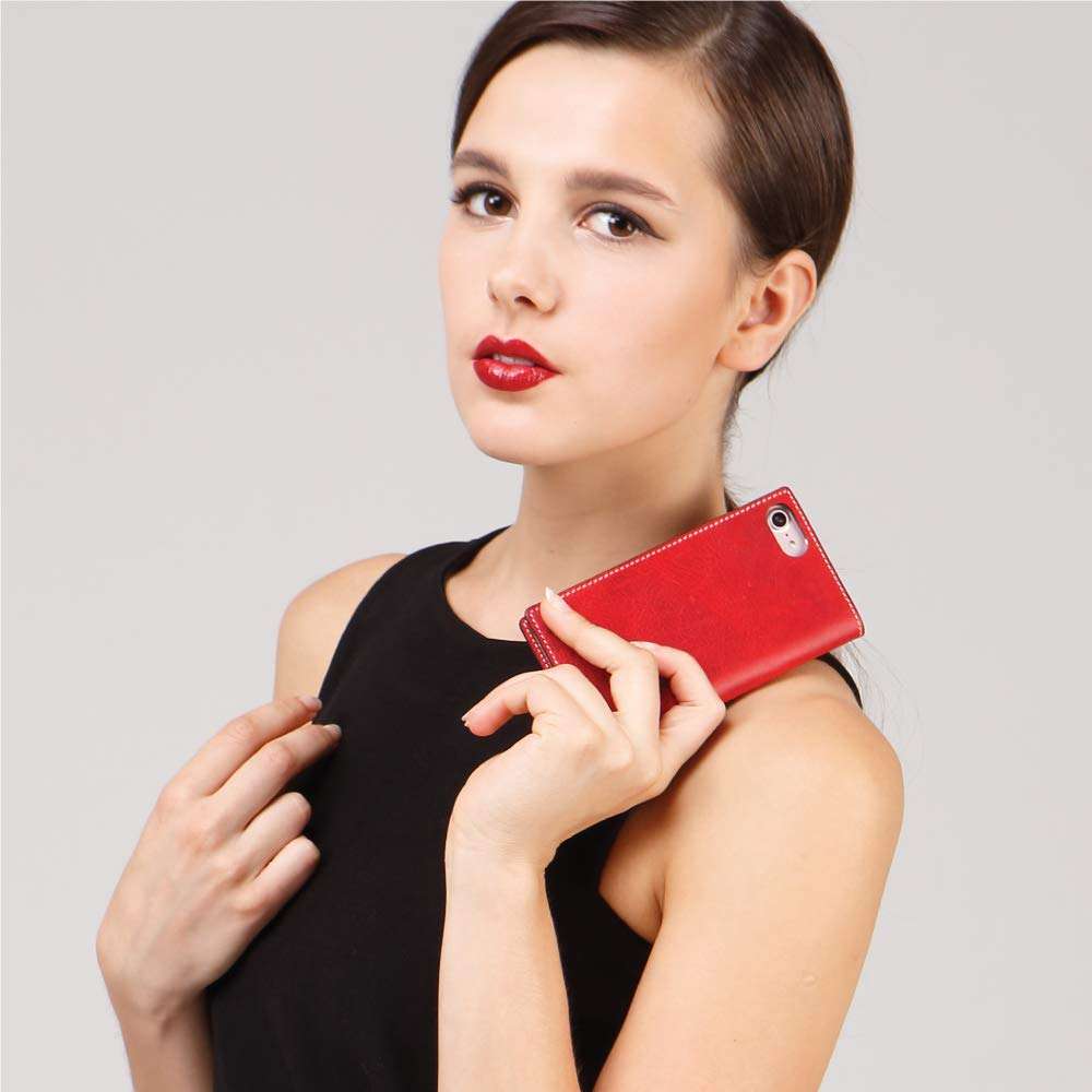 SLG iPhone 7/8/SE 2020 Leather Wallet Case, D7 Italian Wax Leather Diary Flip Cover Card Slot Holder with Gift Box, Handmade and Designed for Apple iPhone 7/8/SE 2020 (Red) 3