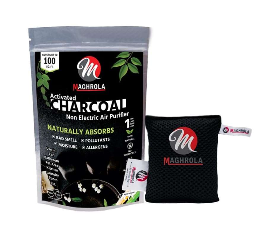 MAGHROLA Non Electric Air Purifier Natural Activated Coconut Charcoal Bag,Dehumidifier & Air Purifier For Car,Home Air Purifier and Freshener for Refrigerator, Shoes,Car,Wardrobe,Kitchen [ 250gm ]