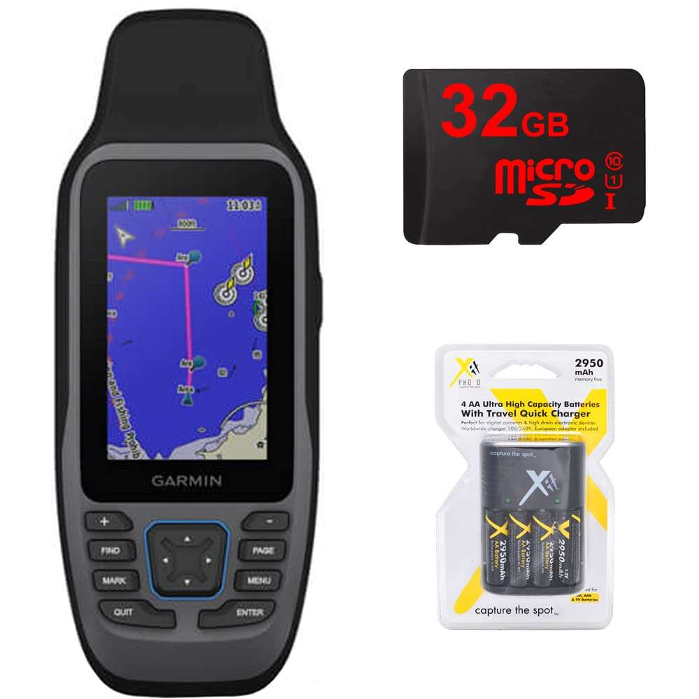 Garmin 010-02635-02 GPSMAP 79sc Marine Handheld Preloaded with BlueChart g3 Coastal Charts Bundle with 32GB MicroSD Memory Card and 4X Rechargeable AA Batteries w/Charger