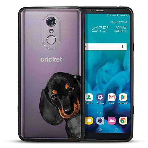 FINCIBO Case Compatible with LG Stylo 4, Slim Shock Absorbing TPU Bumper + Clear Hard Protective Case Cover for LG Stylo 4 - Dachshund Puppy Dog Hide and Seek 2