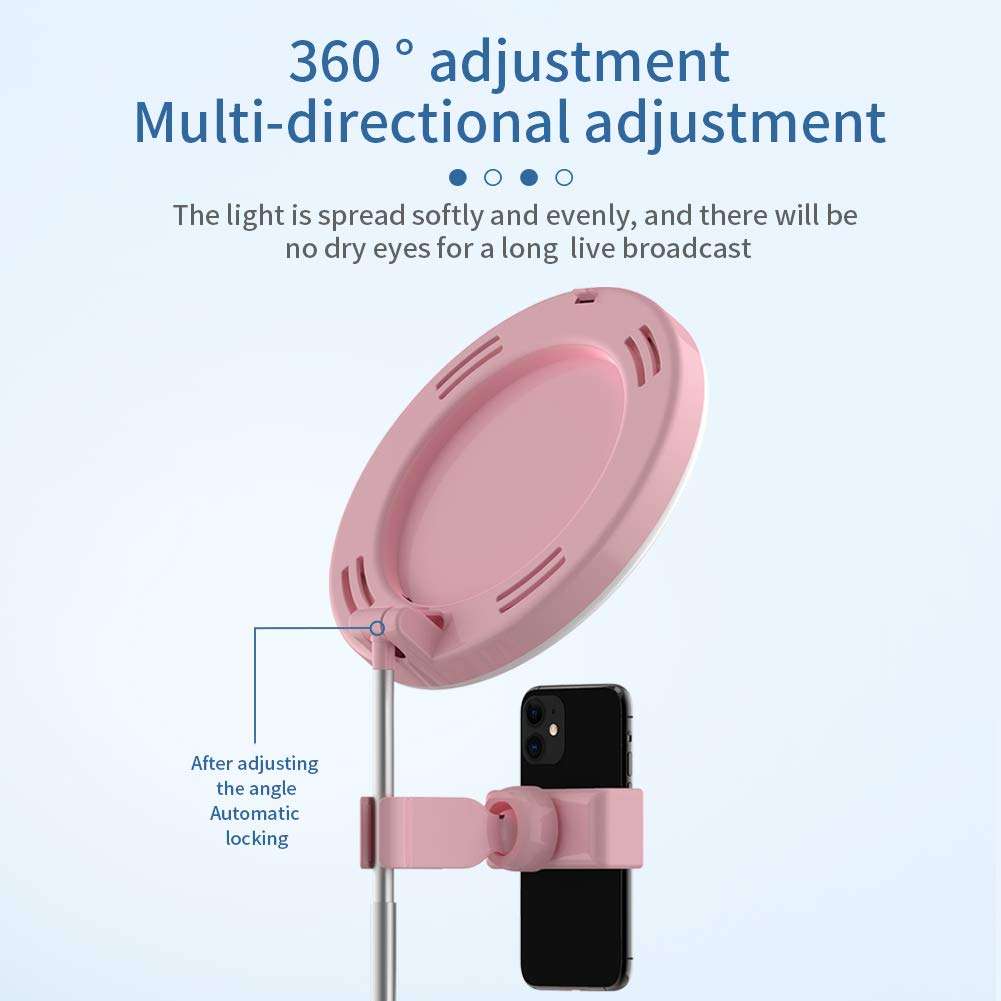 NeotrixQI Selfie Ring Light with Phone Holder, Foldable LED Desk Lamp Dimmable Phone Make Up Ringlight Stand Extendable Makeup Mirror TIK Tok YouTube Video Vlog Recording Photography Tiktok Live Stream (Pink) (G3) 4