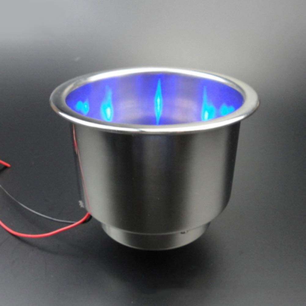 Grebest Drink Holder Boat Parts & Accessories Holder 2Pcs Stainless Steel Blue Light 8LED 12V Cup Drink Holder for Marine Boat Car - Blue 3