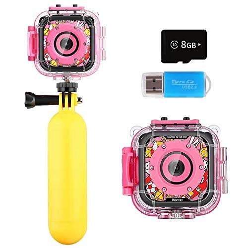 Kids Camera, iMoway Waterproof Video Cameras for Kids HD 1080P Kids Digital Cameras Camcorder with 16GB Memory Card, Card Reader and Floating Hand Grip (Pink) 1