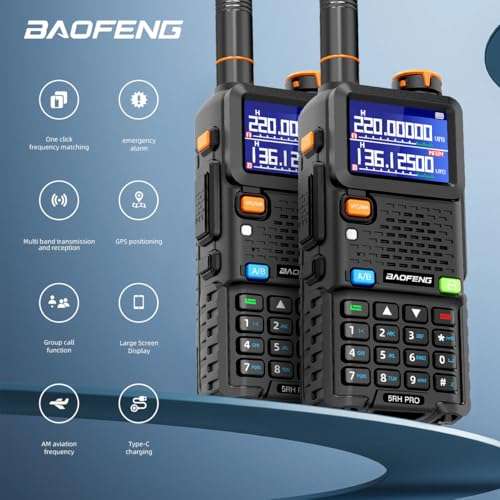 BAOFENG 5RH Pro GPS Handheld Radio Multi-Band USB-C Charging Radio Copy Frequency 640 Channels Walkie Talkie 10W High Power APRS Radio for Adult 2