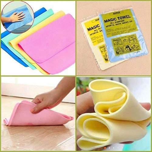 LAMBER Magic Towel Reusable Absorbent Water for Kitchen Cleaning Car Cleaning , Unique Living Magic Towel, Super Absorbent, Chamois Leather Wipes-29 cms x 39 cms, Pack of 2[Multi Colored] 2