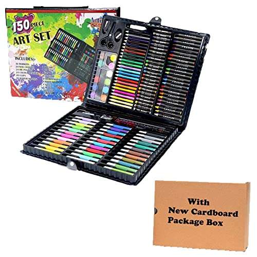 KrissKross Art Supplies for Kids Deluxe Kids Art Set for Drawing Painting and More with Portable Art Box, Coloring Supplies Art Kits Best Christmas Great Gift for Kids (150Pcs -Black) 1