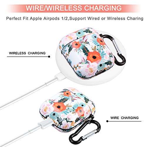 iLeadon Airpods Case Cover, Full Protective Airpods Skin Cover with Keychain Compatible Apple AirPods 2/1, Shockproof Airpods Case Accessories for Girls Women Men - Floral 4